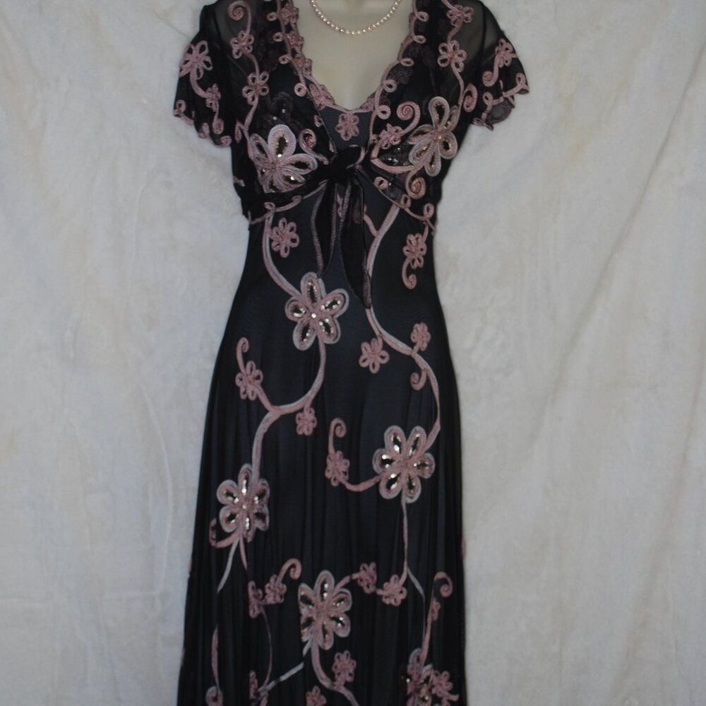 Phase Eight UK 10 / US 6 Black Lace / Pink Sequined Overlay Party Dress